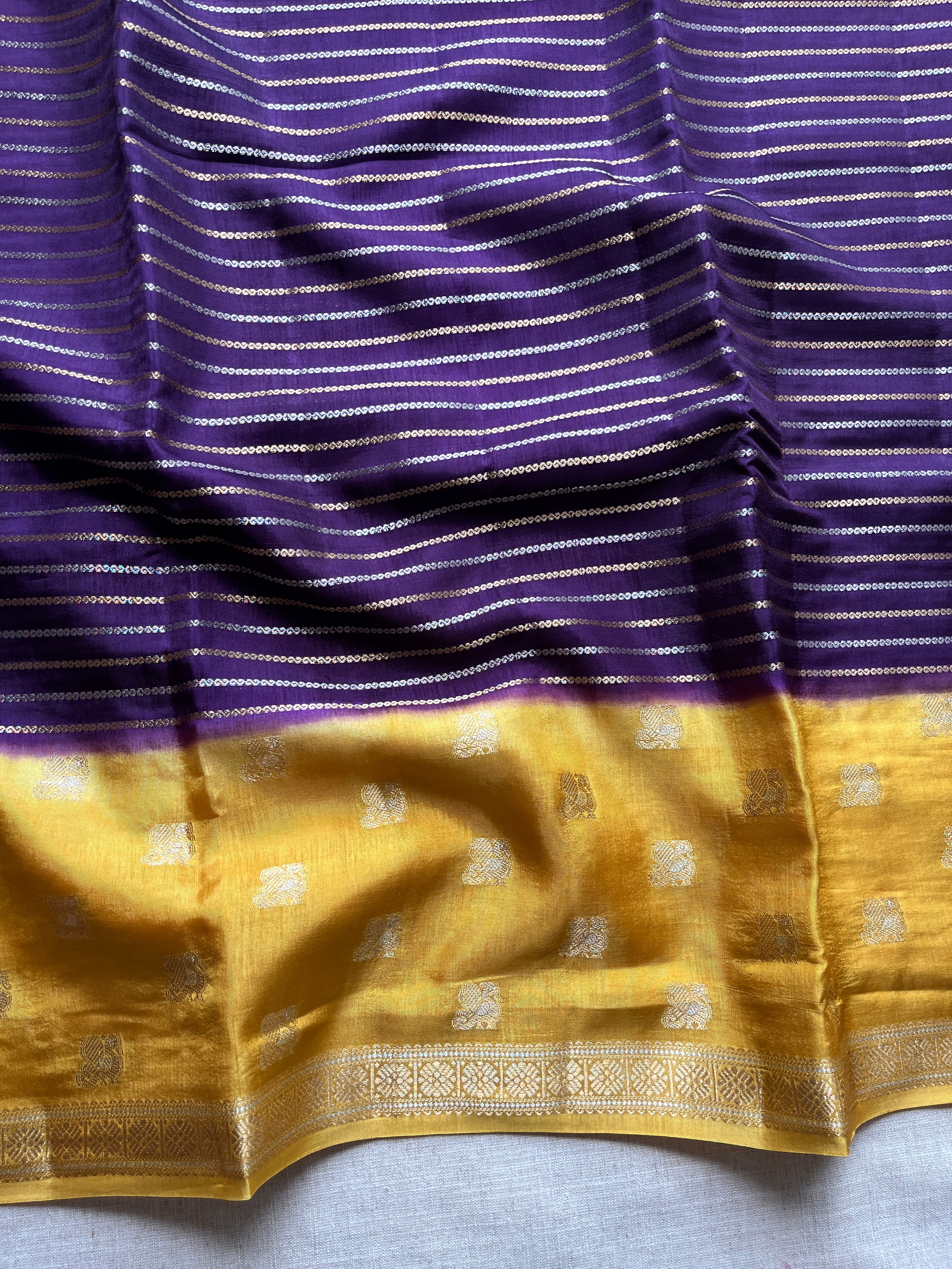 Purple with Yellow Viscose Silk Saree